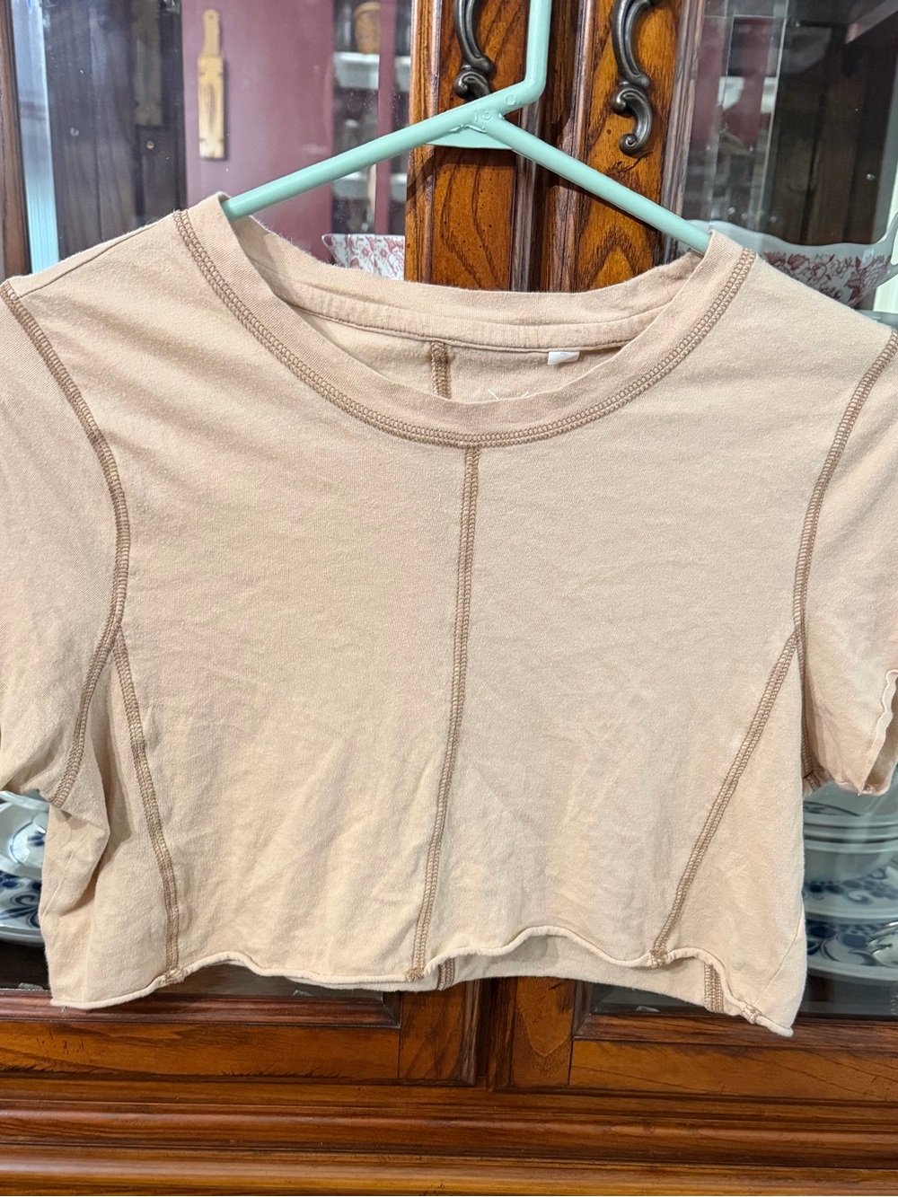 PacSun Beige Cropped Seam-Panel Tee